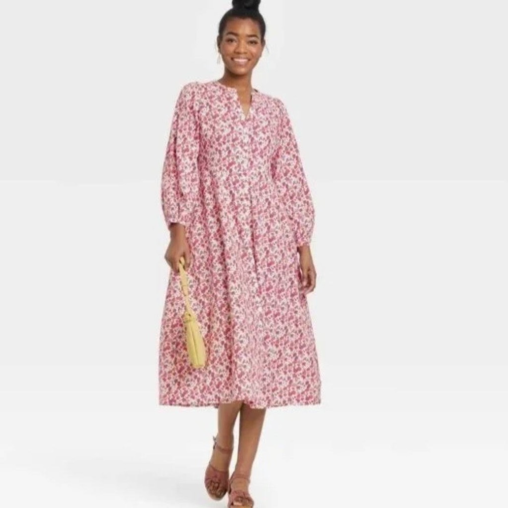 NWT Universal Thread Midi Floral Balloon Sleeve Dress Target Boho Fall 3/4